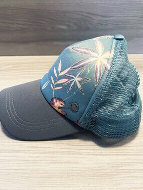 Roxy Floral Mesh Trucker Hat Adjustable Snapback Blue Gray Tropical Cap
